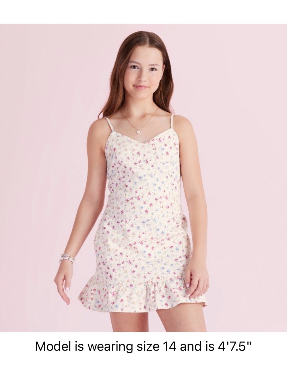 NWT LoveShackFancy x Target Cream Floral Denim Ruffle Hem Dress Girls Size 14